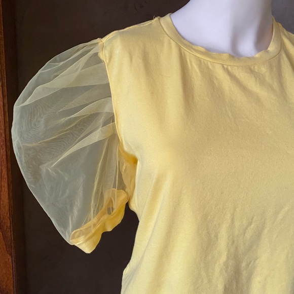 SHEIN Sheer Puff Sleeve Elegant Summer T Shirts Yellow Top, size M - Picture 6 of 14